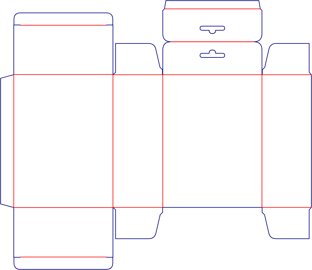 Flat dieline template for hanging display cartons with locking tabs, style E60070.