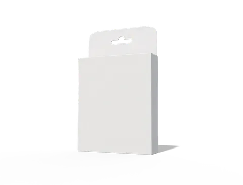 Reference view of hanging display cartons with locking tabs, style E60070.