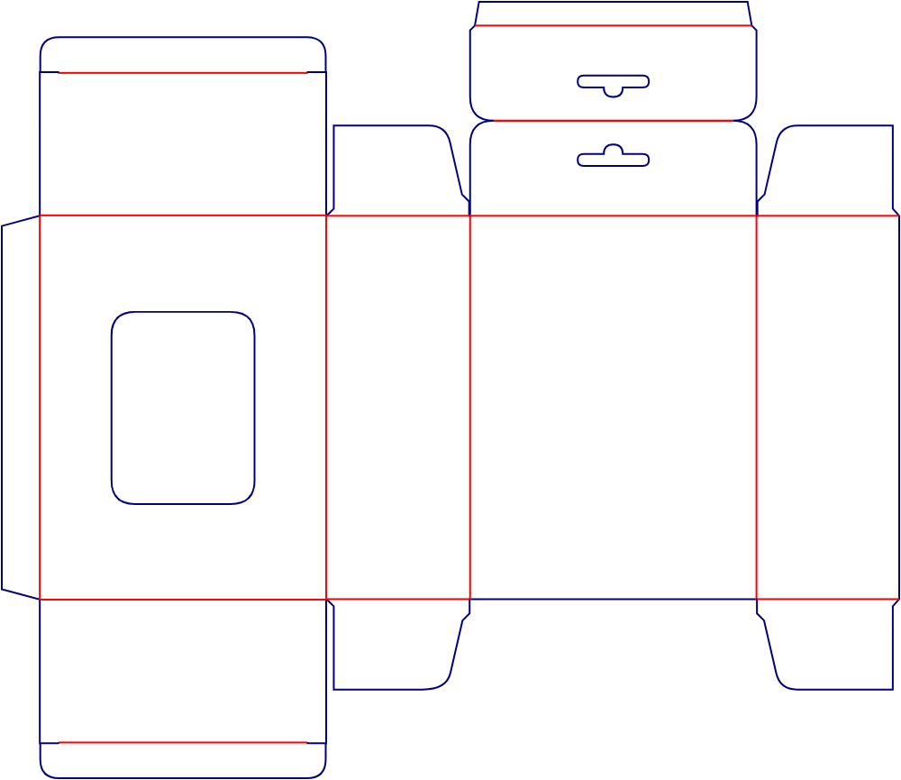 Flat dieline template for window folding cartons, style E60071.