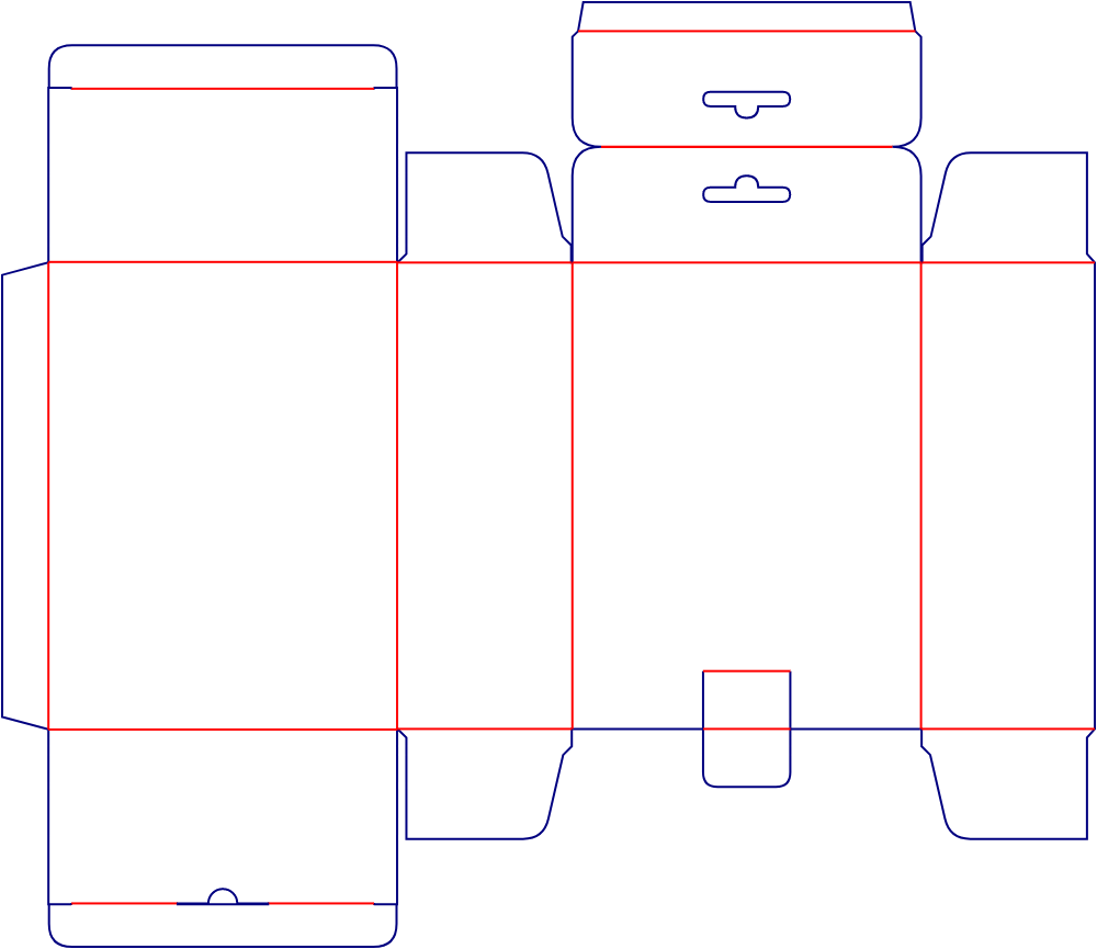 Flat dieline template for hanging display cartons with locking tabs, style E60072.