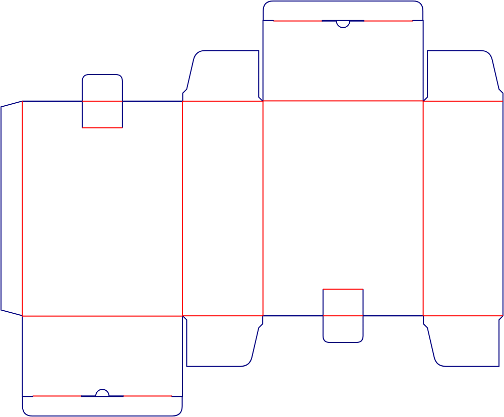 Flat dieline template for rear-opening tuck-end cartons, style E60075.