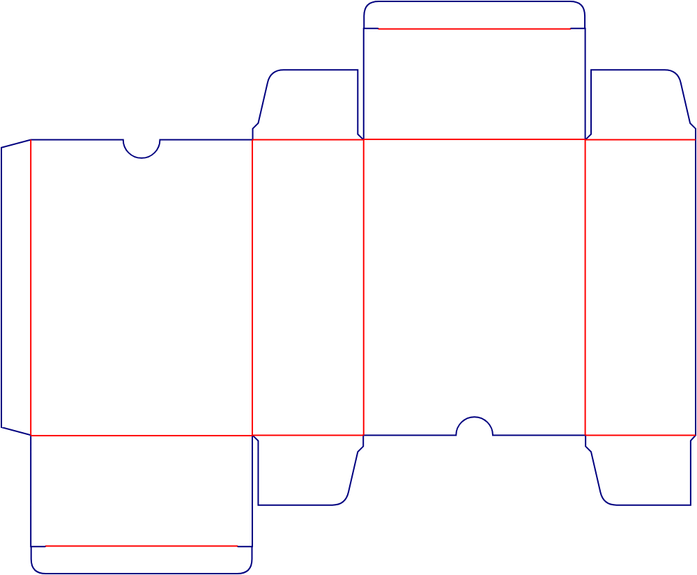 Flat dieline template for folding cartons with locking tabs, style E60076.