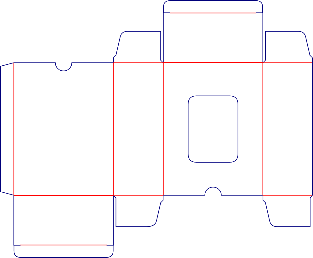 Flat dieline template for rear-opening window folding cartons, style E60078.