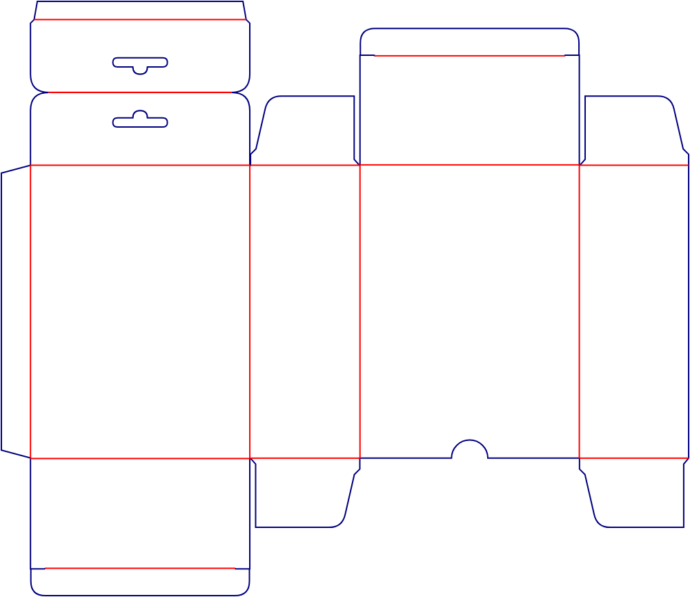 Flat dieline template for rear-opening hanging display cartons, style E60082.