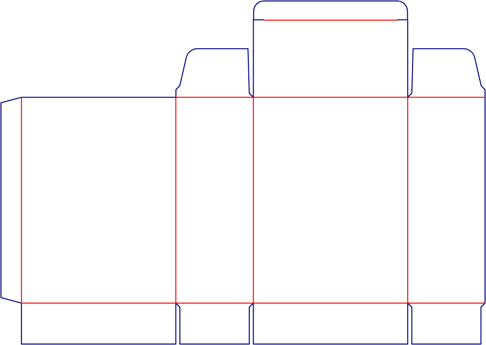 Flat dieline template for rear-opening folding cartons, style E60087.