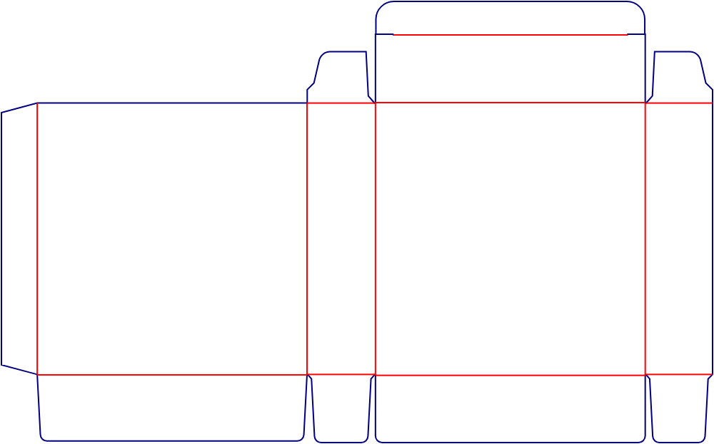 Flat dieline template for rear-opening tuck-end cartons, style E60088.