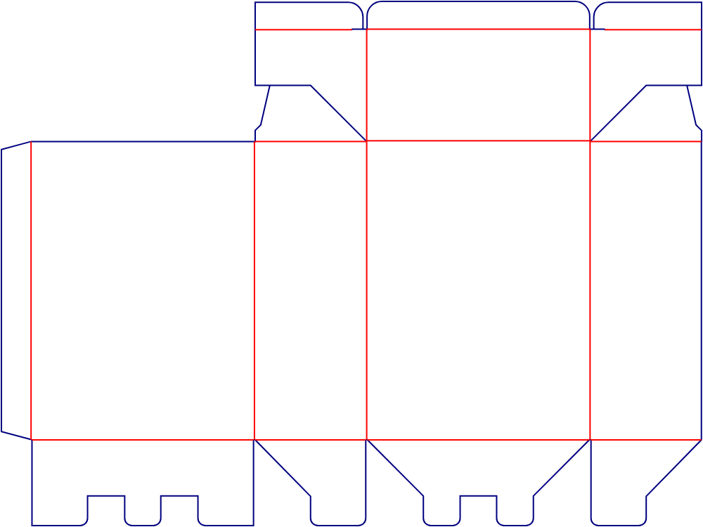 Flat dieline template for tuck-end cartons with concealed locking tabs, style E60090.