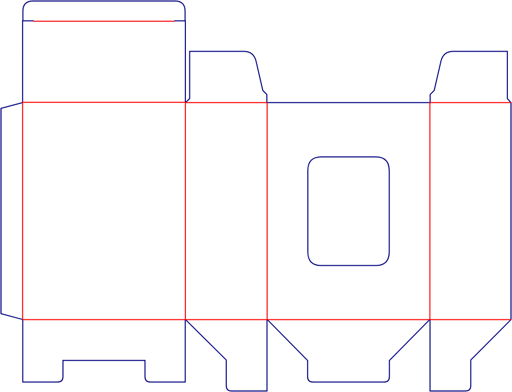 Flat dieline template for window tuck-end cartons, style E60096.