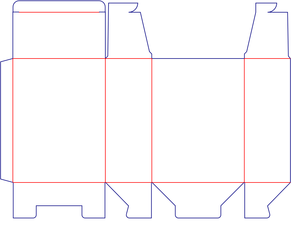 Flat dieline template for tuck-end cartons with interlocking closures, style E60098.