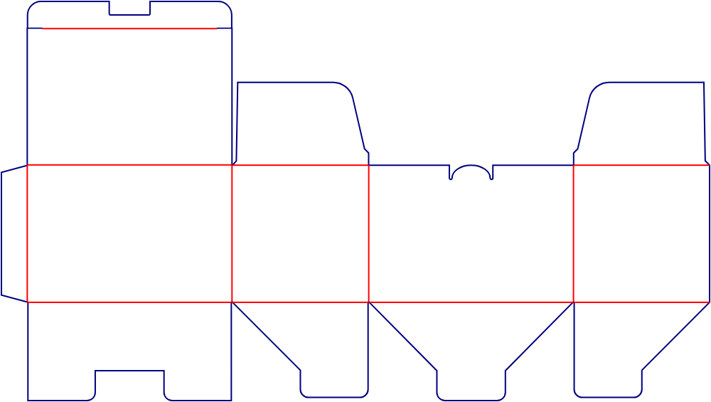 Flat dieline template for tuck-end cartons, style E60100.