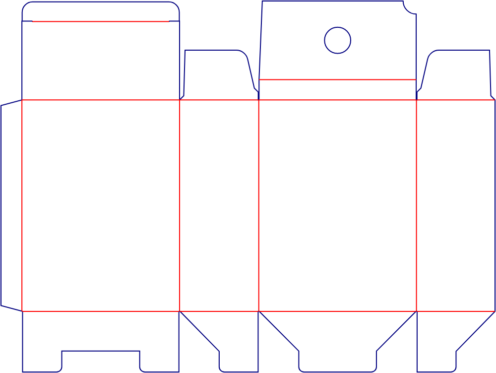 Flat dieline template for auto-lock bottom cartons, style E60102.