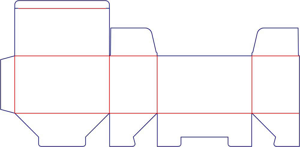 Flat dieline template for auto-lock bottom cartons, style E60104.