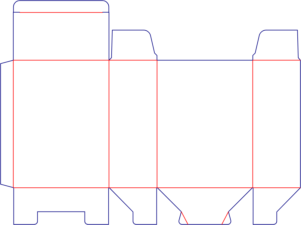 Flat dieline template for tuck-top cartons with locking bases, style E60105.