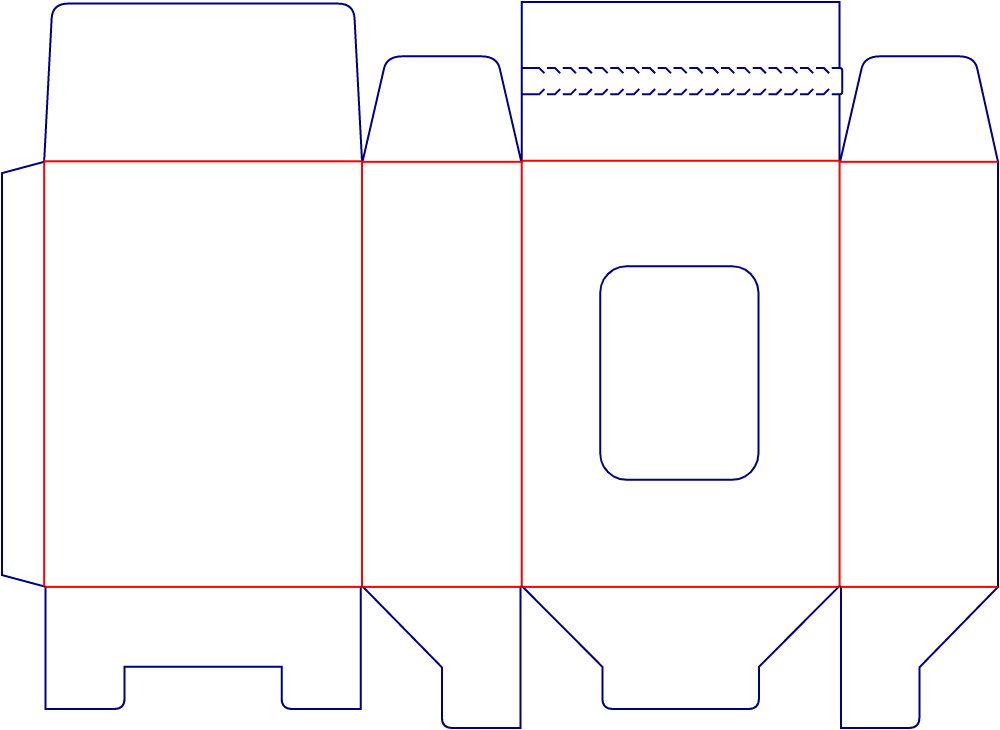 Flat dieline template for window tuck-end cartons, style E60115.