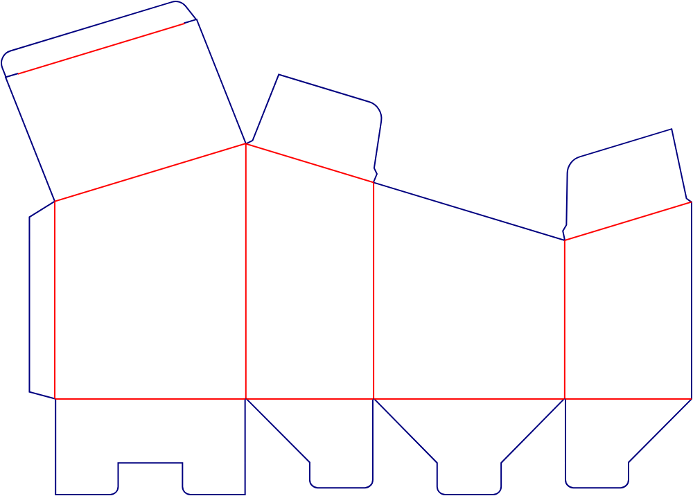 Flat dieline template for tuck-end cartons, style E60118.