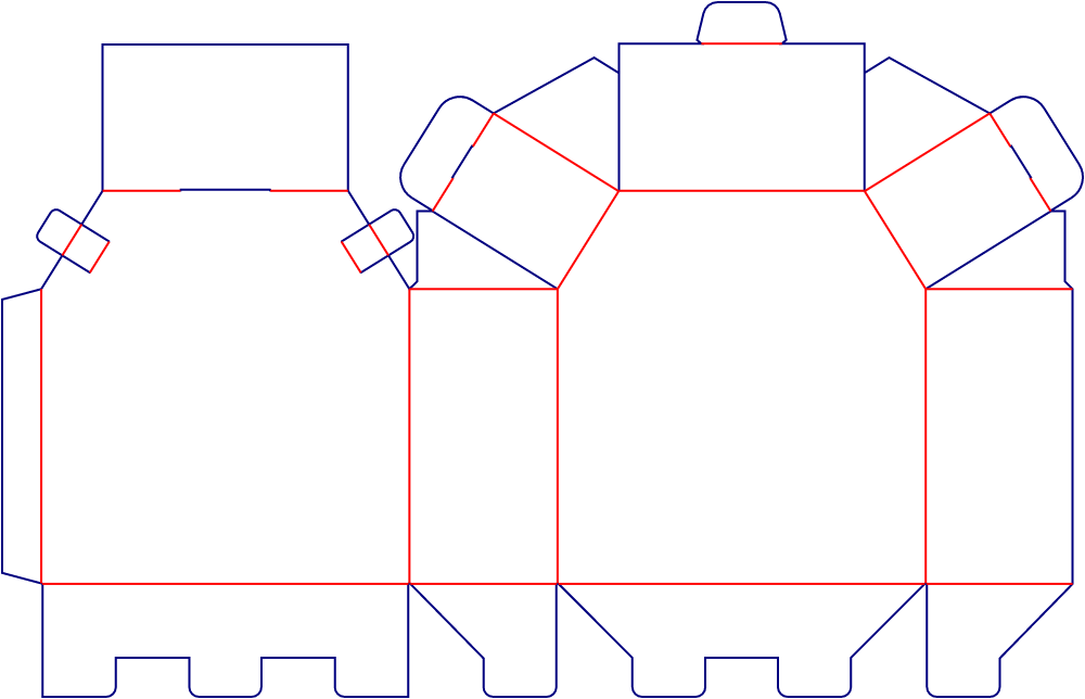 Flat dieline template for trapezoidal tuck-end cartons, style E60119.
