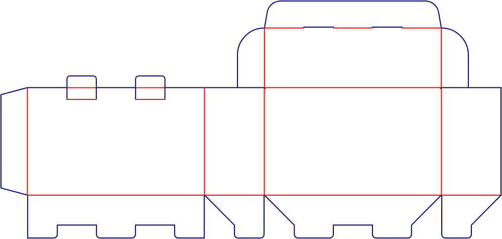Flat dieline template for tuck-end cartons with locking tabs, style E60121.