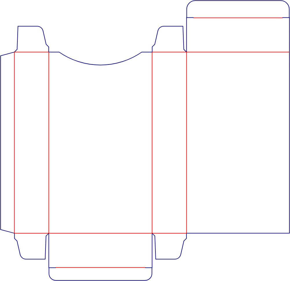 Flat dieline template for reverse tuck-end cartons, style E60122.