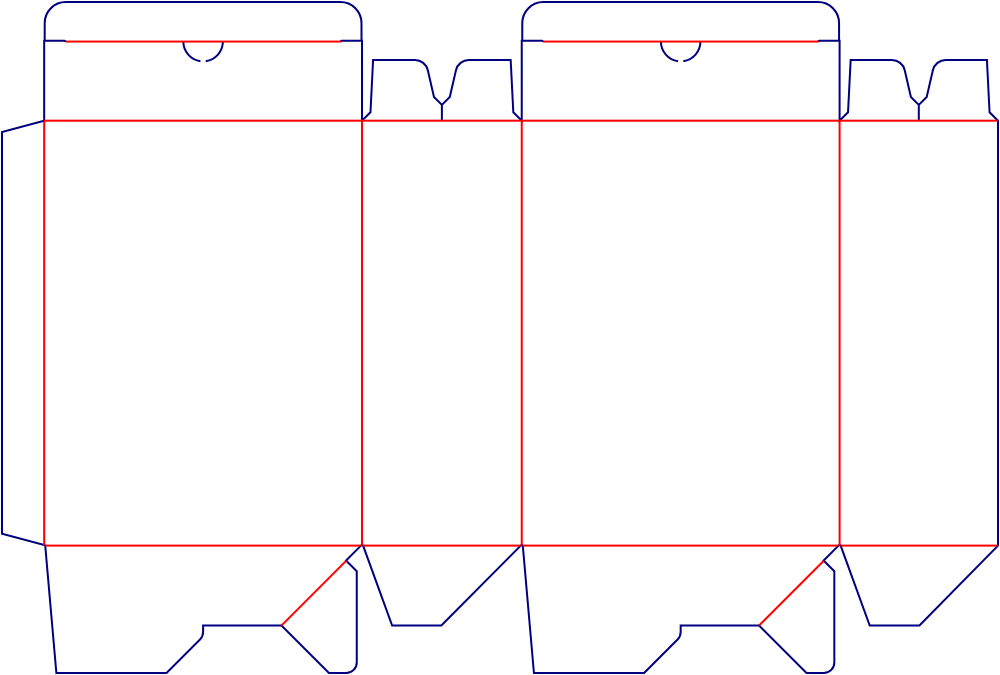 Flat dieline template for tuck-end cartons, style E60124.