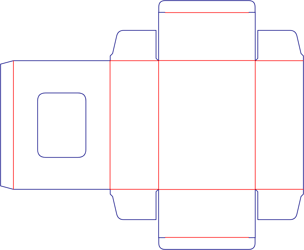 Flat dieline template for rear-opening folding cartons with locking tabs, style E60128.