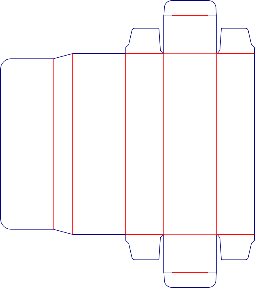 Flat dieline template for straight tuck-end cartons, style E60132.