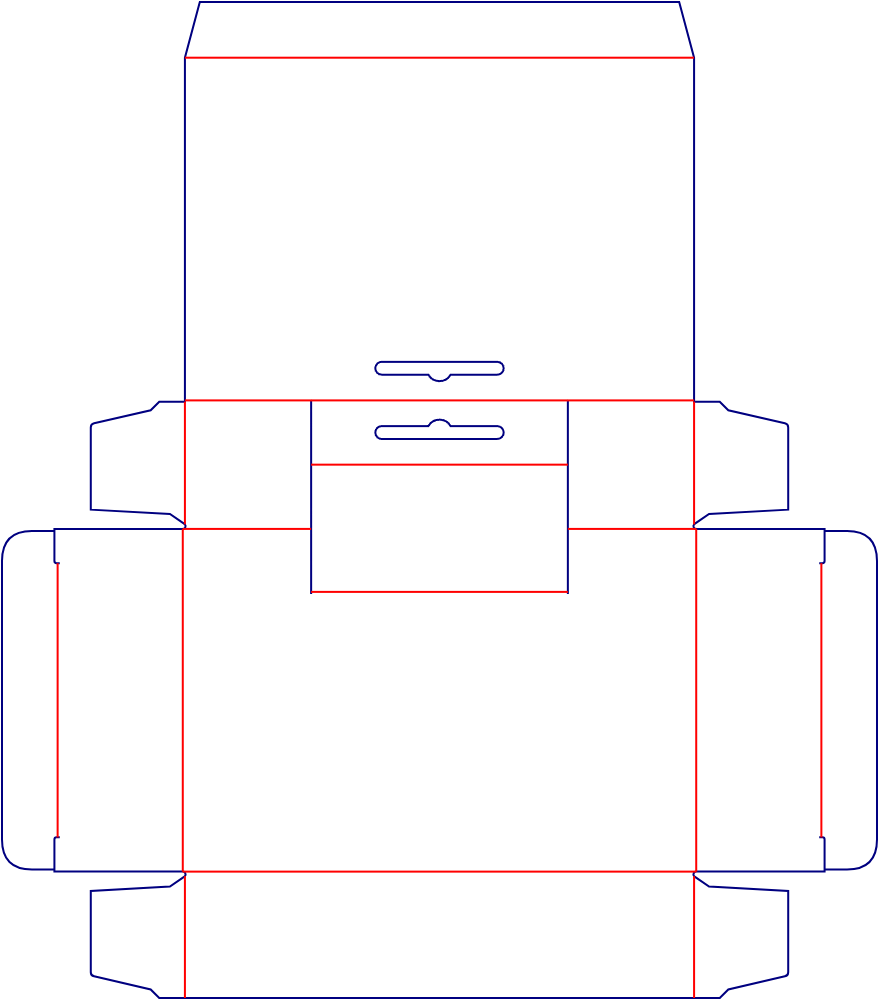 Flat dieline template for rear-opening tuck-end cartons, style E60133.
