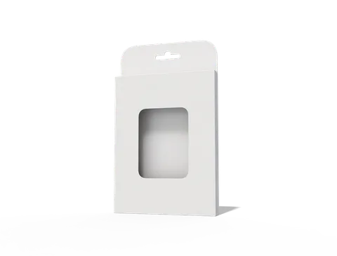 Reference view of hanging display cartons with windows, style E60138.