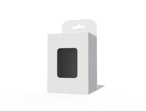 Reference view of hanging display cartons with windows, style E60140.