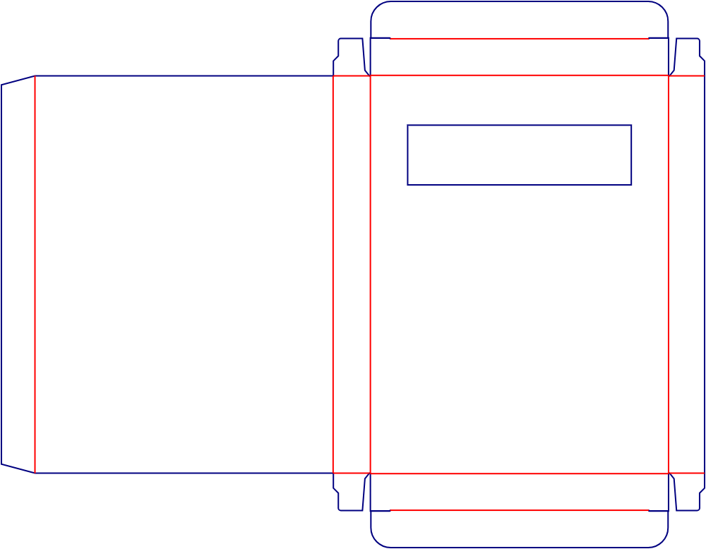 Flat dieline template for window straight tuck-end cartons, style E60143.