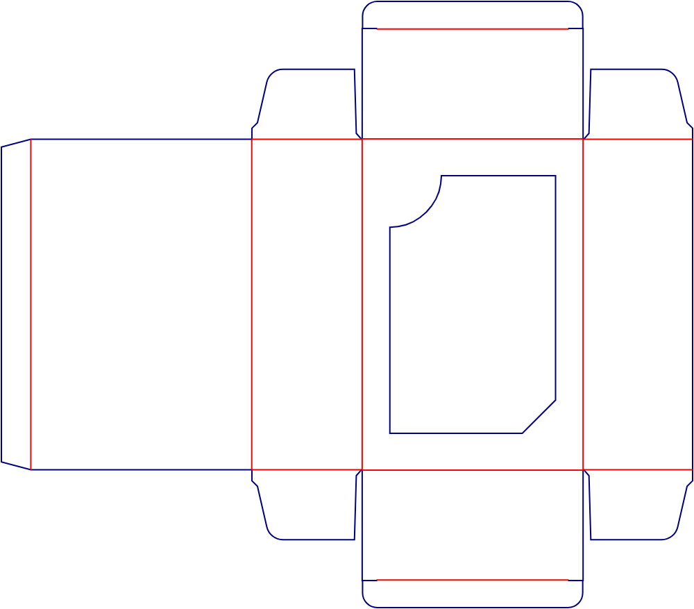 Flat dieline template for folding toy cartons, style E60145.