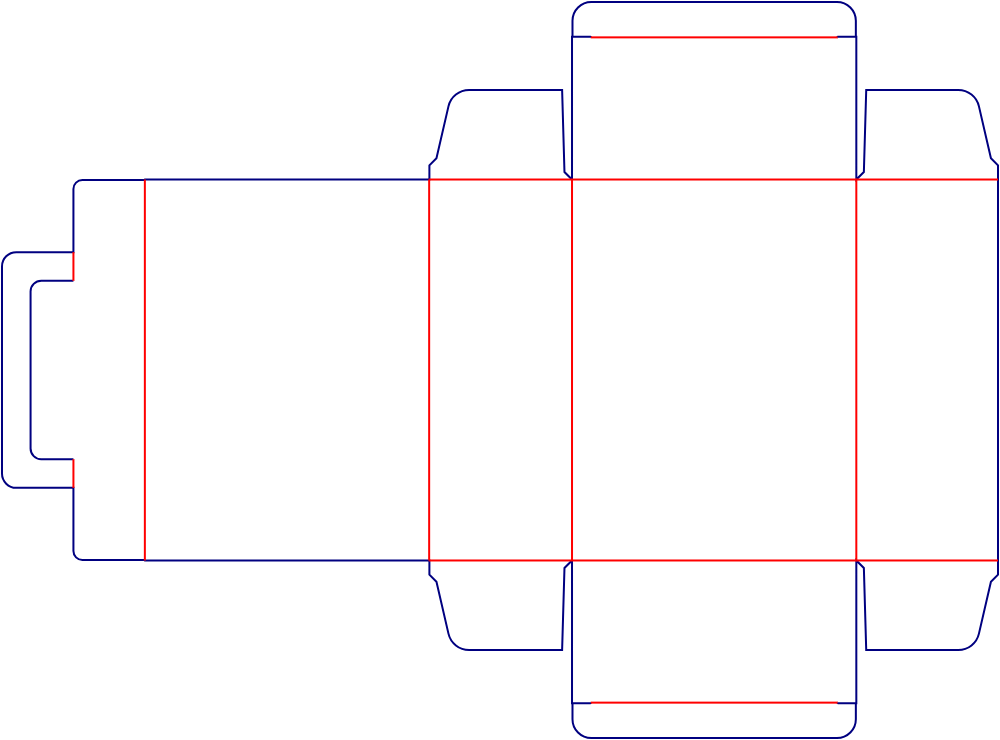 Flat dieline template for tuck-end cartons, style E60150.