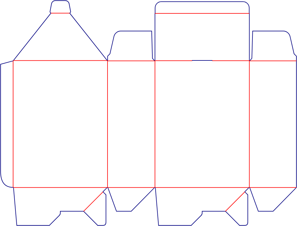 Flat dieline template for rear-opening folding cartons, style E60153.