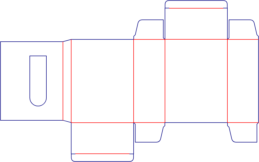 Flat dieline template for rear-opening folding cartons, style E60157.
