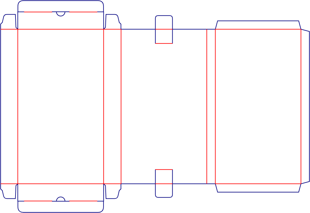 Flat dieline template for straight tuck-end cartons with locking tabs, style E60158.