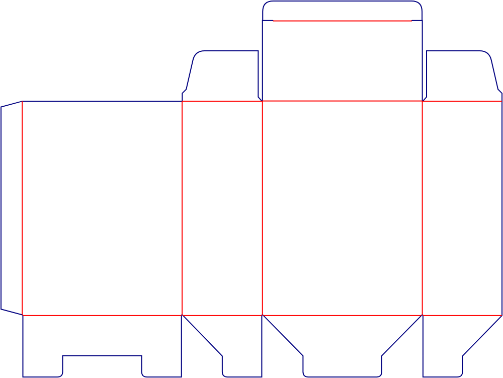 Flat dieline template for rear-opening auto-lock bottom cartons, style E60159.