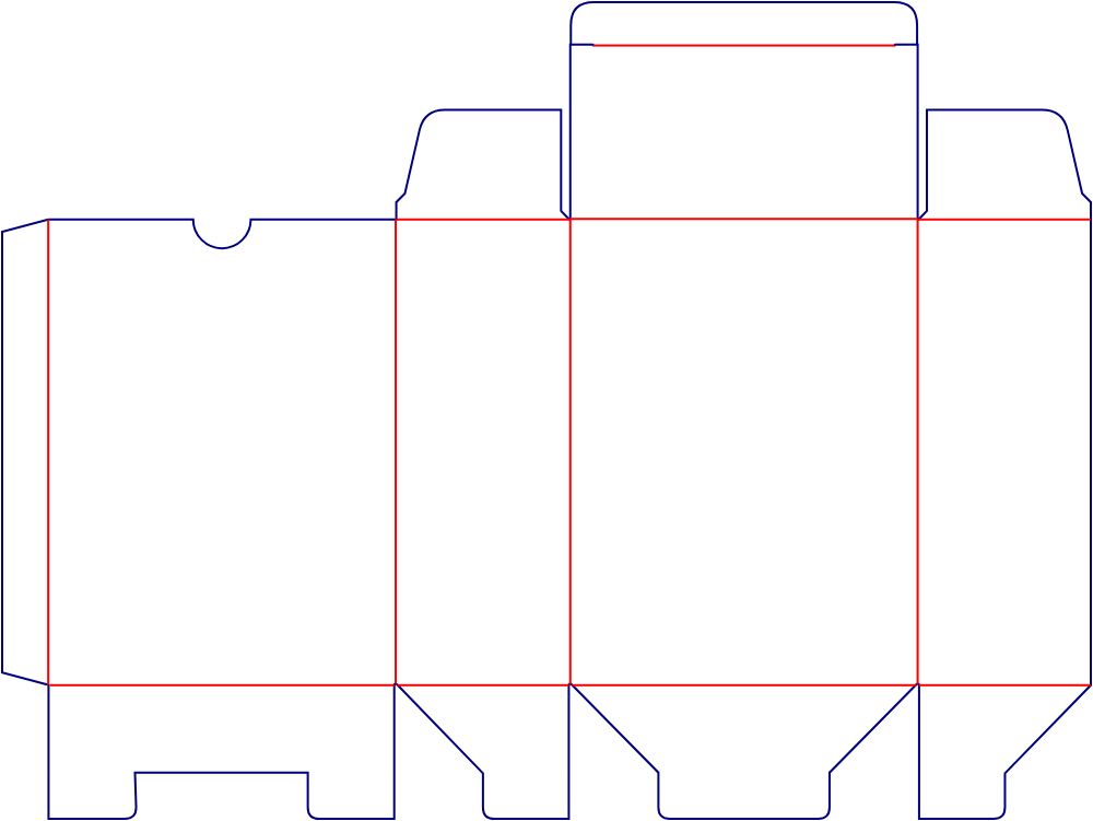 Flat dieline template for rear-opening folding cartons, style E60160.