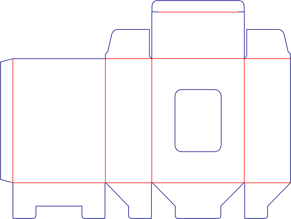 Flat dieline template for window tuck-end cookie cartons, style E60161.