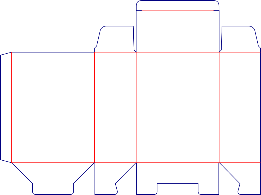 Flat dieline template for rear-opening tuck-end cartons, style E60163.