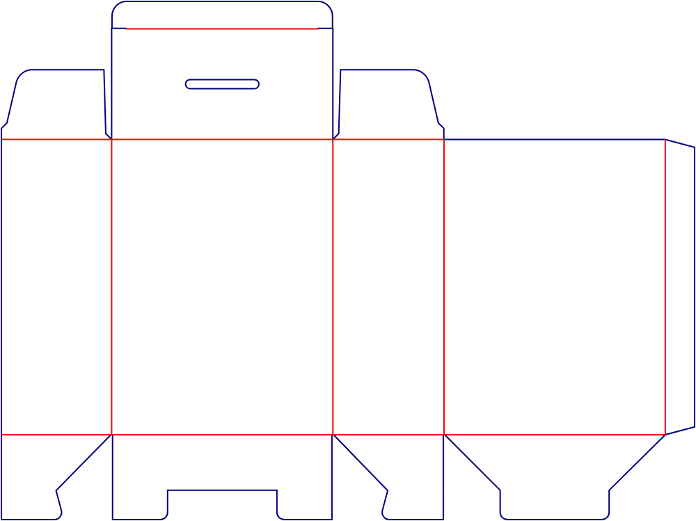 Flat dieline template for hanging tuck-end cartons, style E60164.