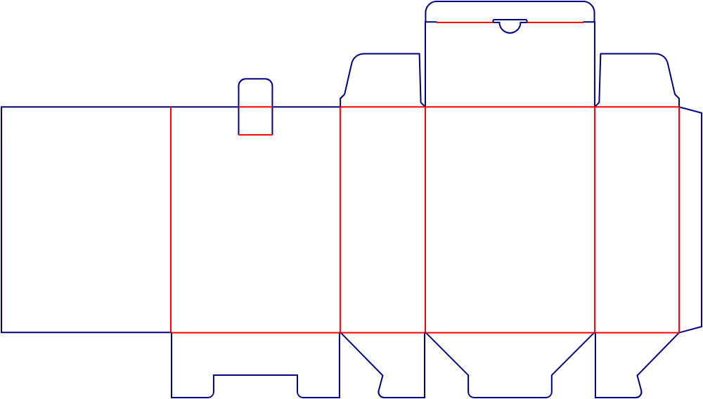 Flat dieline template for folding cartons, style E60165.