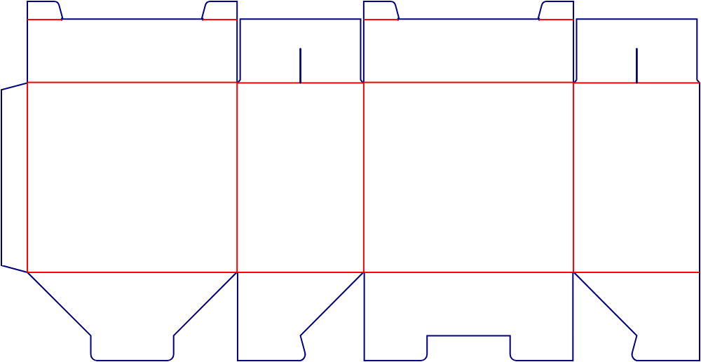 Flat dieline template for folding cartons with locking bases, style E60166.