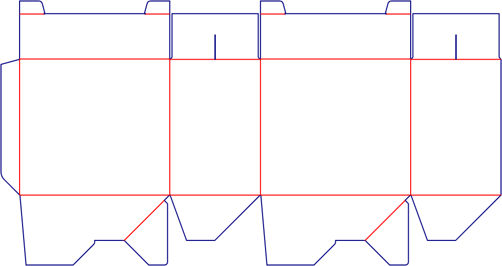 Flat dieline template for folding cartons with locking bases, style E60167.