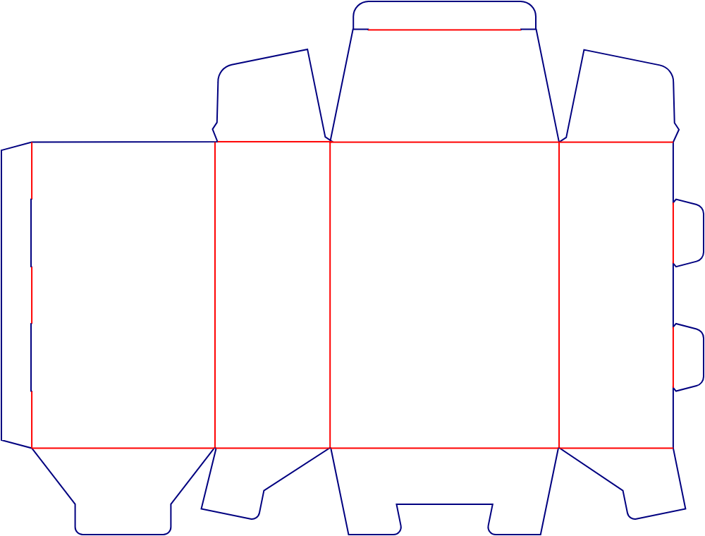 Flat dieline template for rear-opening tuck-end cartons, style E60168.