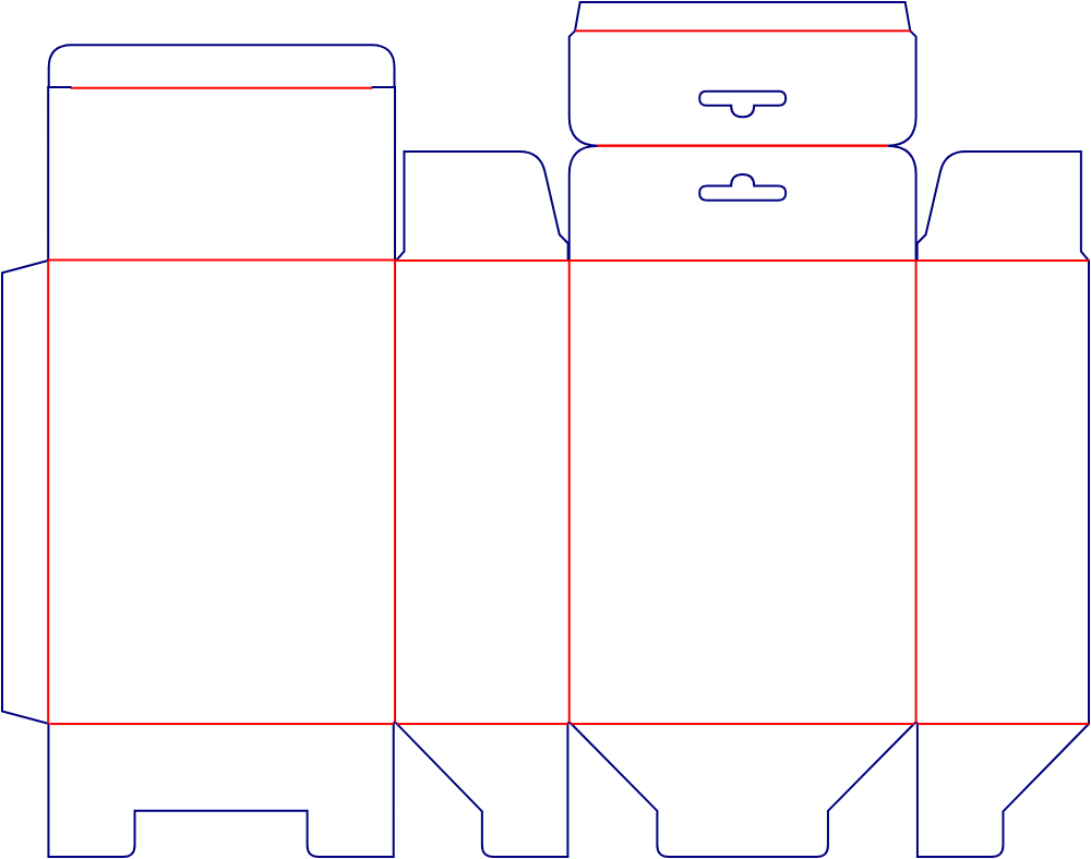Flat dieline template for auto-lock bottom cartons with hanging openings, style E60172.