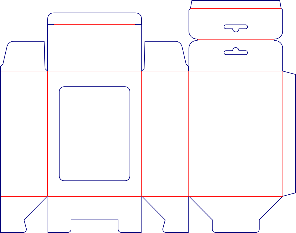 Flat dieline template for hanging display toy cartons, style E60174.