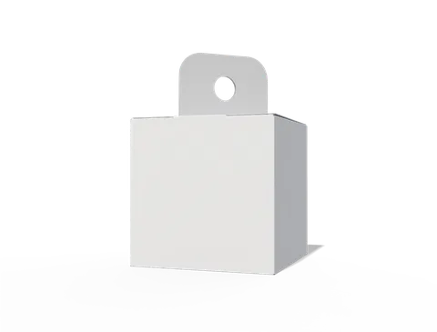 Reference view of hanging tuck-end cartons with angled hanging openings, style E60178.