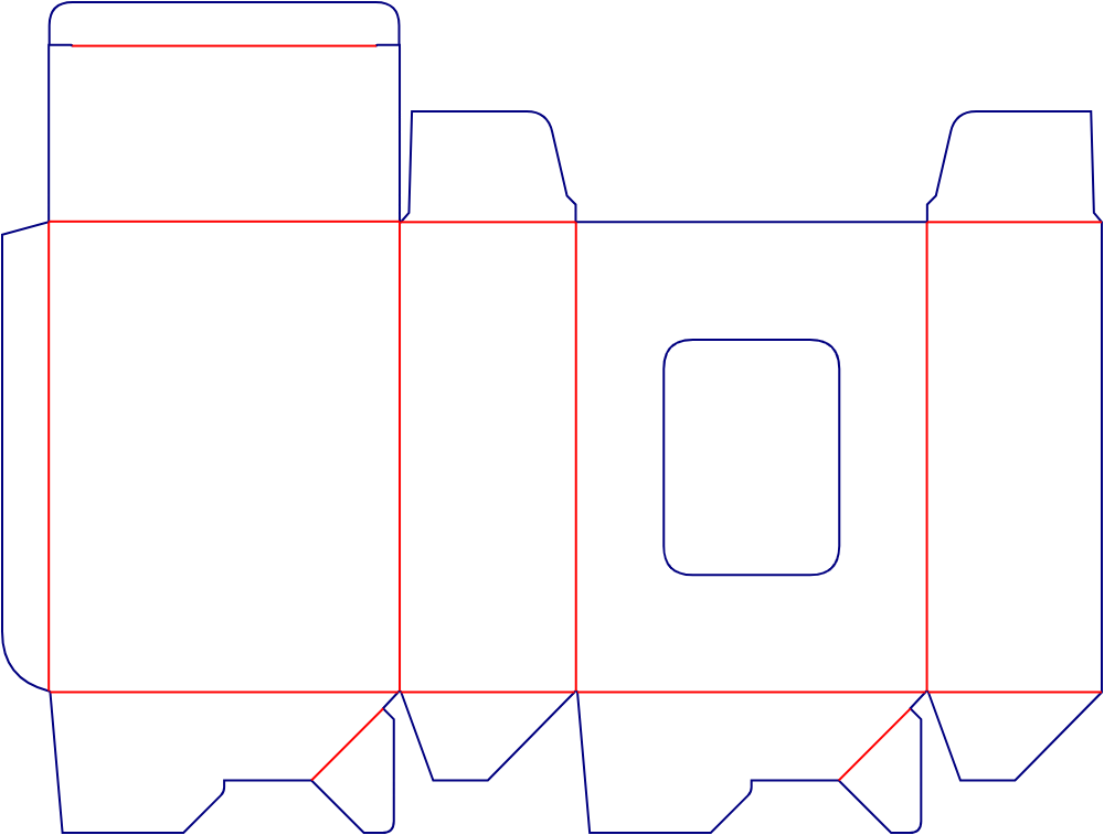 Flat dieline template for auto-lock bottom cartons with windows, style E60182.