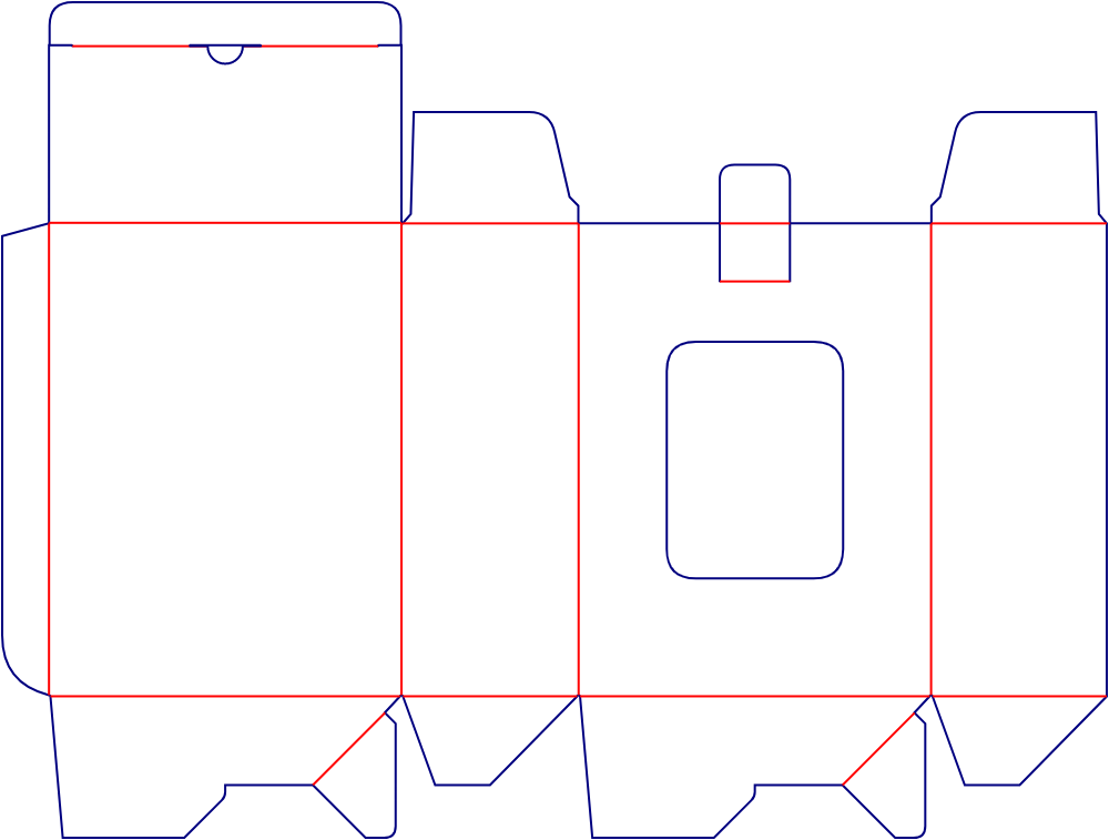 Flat dieline template for auto-lock bottom cartons with windows, style E60183.