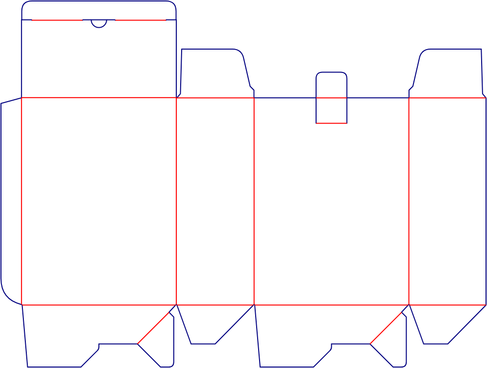 Flat dieline template for tuck-end cartons, style E60185.