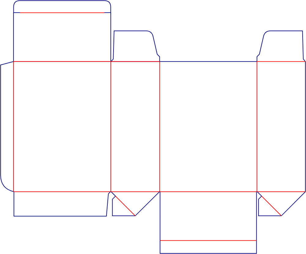 Flat dieline template for tuck-end cartons, style E60186.